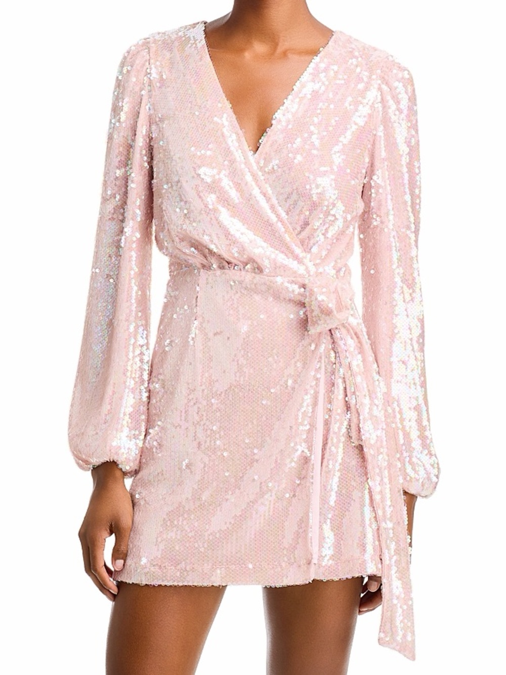 Sequin Wrap Mini Dress - Blush Pink